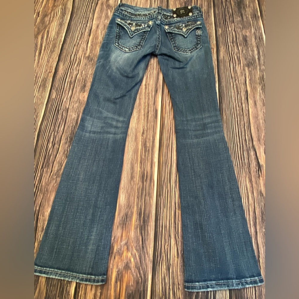 Miss Me JE5414BL Bootcut Size 26 Frayed Hems Factory Distressed Missing stone(s)